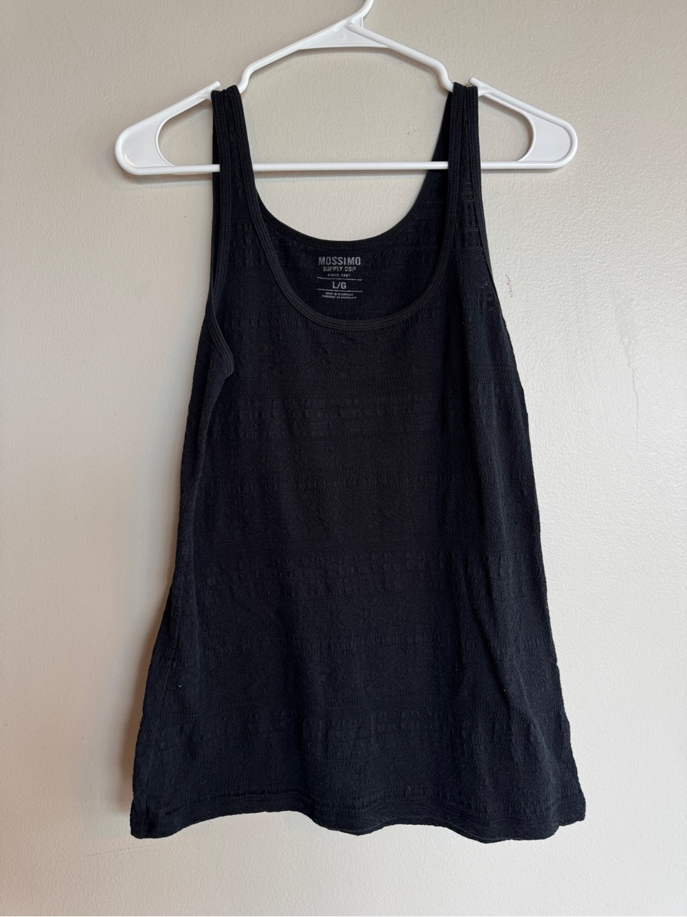 Mossimo Black Pointelle Knit Tank Top Scoop Neck Lace Detail Layering L